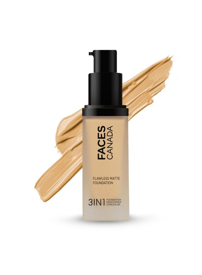 فاسيسكانادا كريم أساس فيس كندا فلوليس مات - لون متوسط ​​طبيعي، 30 مل | كريم أساس 3 في 1 + كريم مرطب لجميع أنواع البشرة + كونسيلر | ترطيب يدوم 12 ساعة + عامل حماية من الشمس 18، تغطية مات عالية الدقة | خفيف الوزن | مضاد للشيخوخة، عبوة واحدة - Image 1